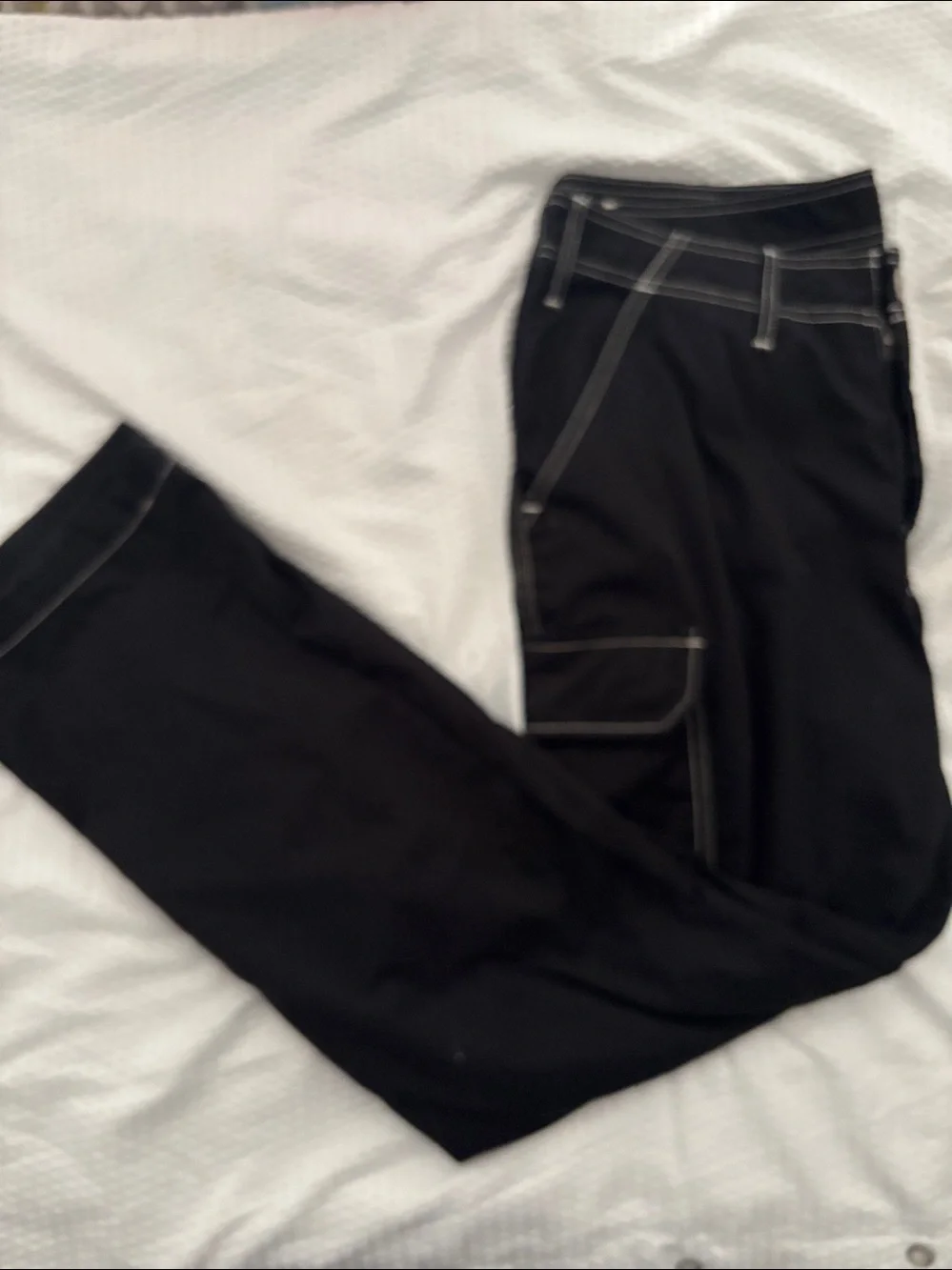 True Religion Black Bootcut Cargo Jeans with Contrast Stitching 34/34